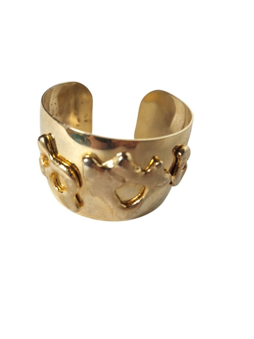 Vtg Gold Tone Chunky Wide Cuff Bracelet Chunky Abstract Modernist Statement
